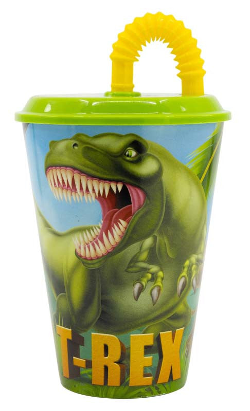 Dinoszaurusz T-Rex szívószálas pohár, műanyag 430 ml, J-STF26230