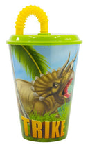 Dinoszaurusz T-Rex szívószálas pohár, műanyag 430 ml, J-STF26230