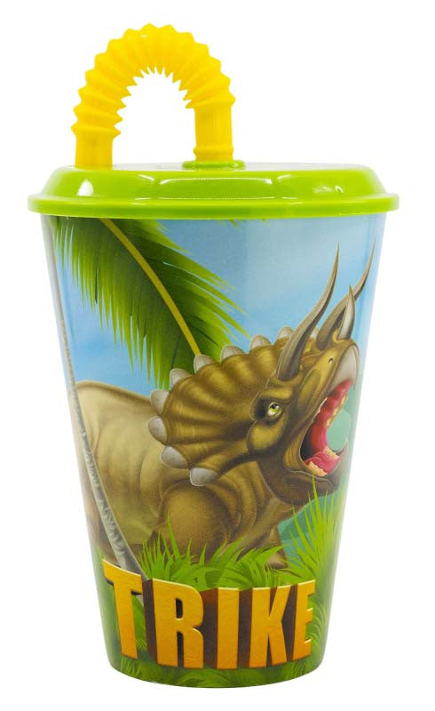 Dinoszaurusz T-Rex szívószálas pohár, műanyag 430 ml, J-STF26230