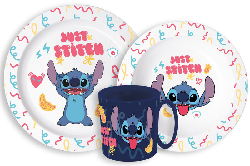 Disney Lilo és Stitch Palms étkészlet, micro műanyag szett bögrével 265 ml, J-STF33357