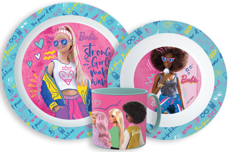 Barbie étkészlet, micro műanyag szett bögrével 265 ml, J-STF33363