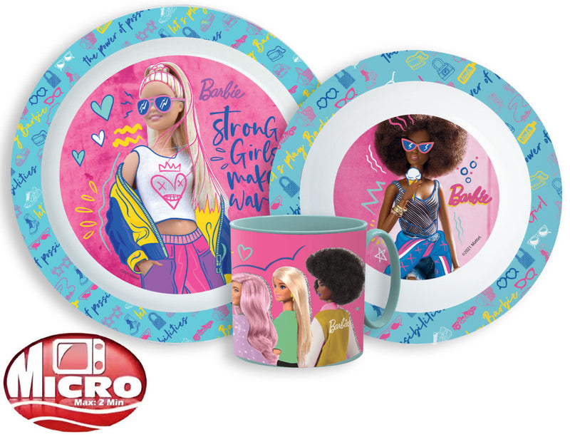 Barbie étkészlet, micro műanyag szett bögrével 265 ml, J-STF33363