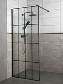 Techno 90 Walk-in zuhanykabin 90x200 cm, fekete profil, víztiszta üveg rácsmintával