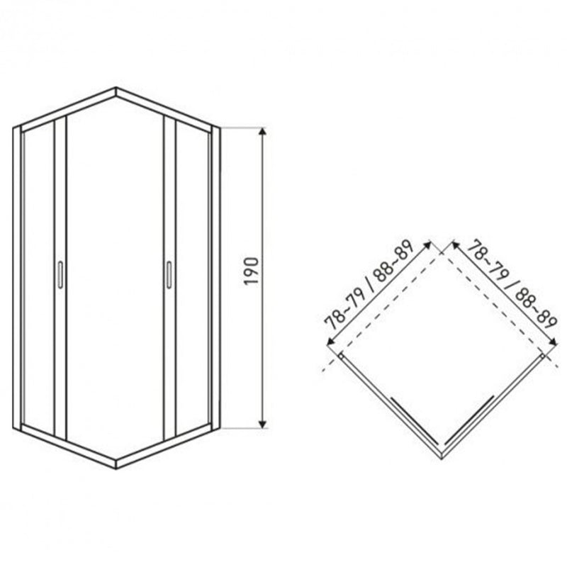TIARASQUARE90 szögletes zuhanykabin tálca nélkül 90x90x190