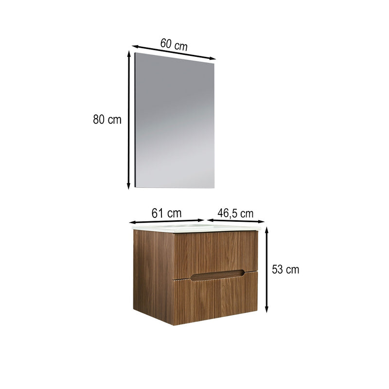 Trent Fürdőszobabútor 60 cm kerámia mosdóval (2 fiókos) tükörrel 60x80 cm sunset tölgy