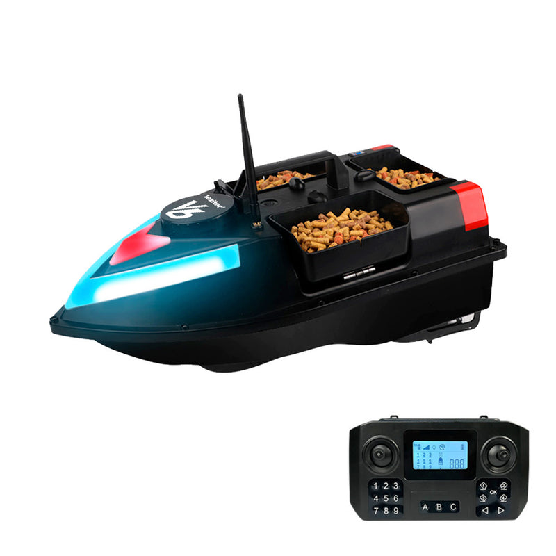 Etetőhajó V6 GPS 3 tartályos hátra és oldalkidobós fekete