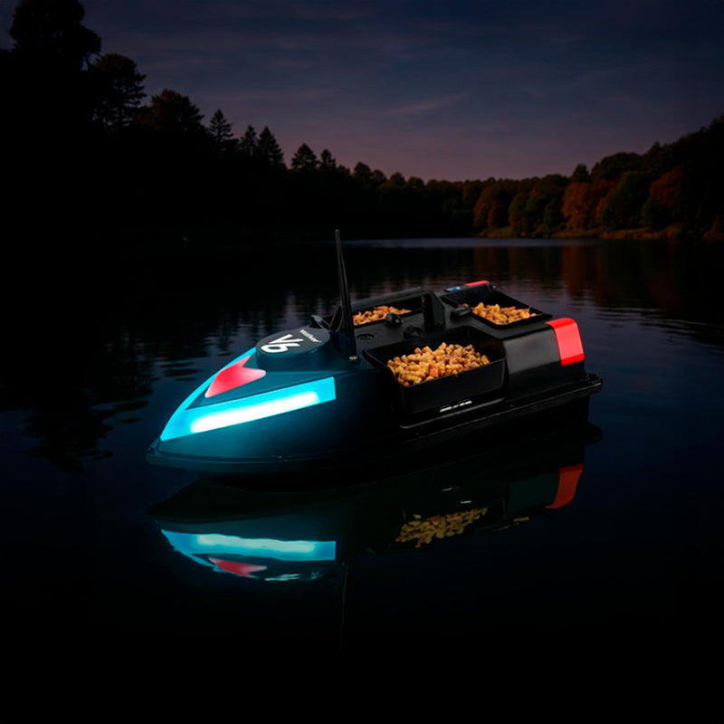 Etetőhajó V6 GPS 3 tartályos hátra és oldalkidobós fekete