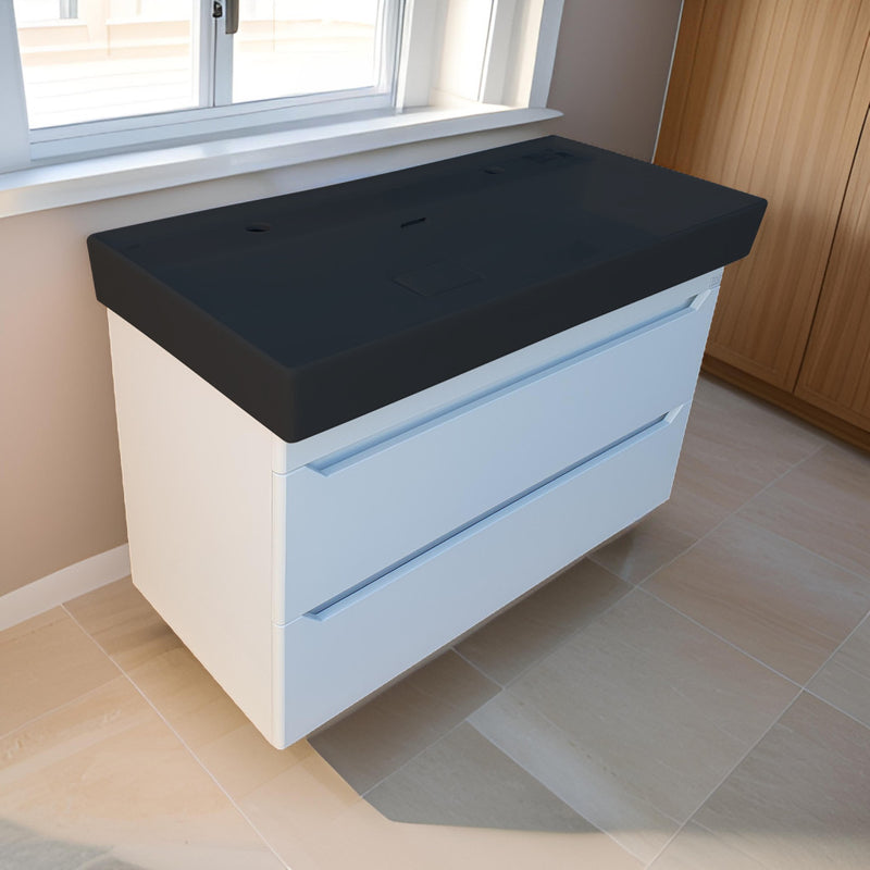 CeraStyle SHARP - MATT FEKETE - porcelán mosdókagyló - DUPLA csaplyukas - 100 x 48 cm