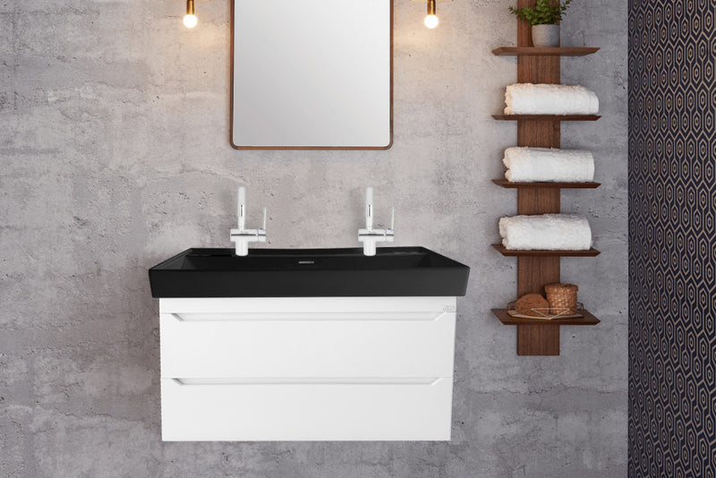 CeraStyle SHARP - MATT FEKETE - porcelán mosdókagyló - DUPLA csaplyukas - 100 x 48 cm