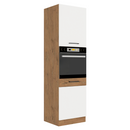 Magas szekrény beépített sütőnek, lancelot tölgy/ fehér extra magas fényű HG, VEGA 60 DP-210 2F