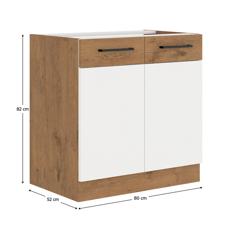 Mosogató szekrény, fehér magasfényű HG/ lancelot tölgy, VEGA 80 ZL 2F BB