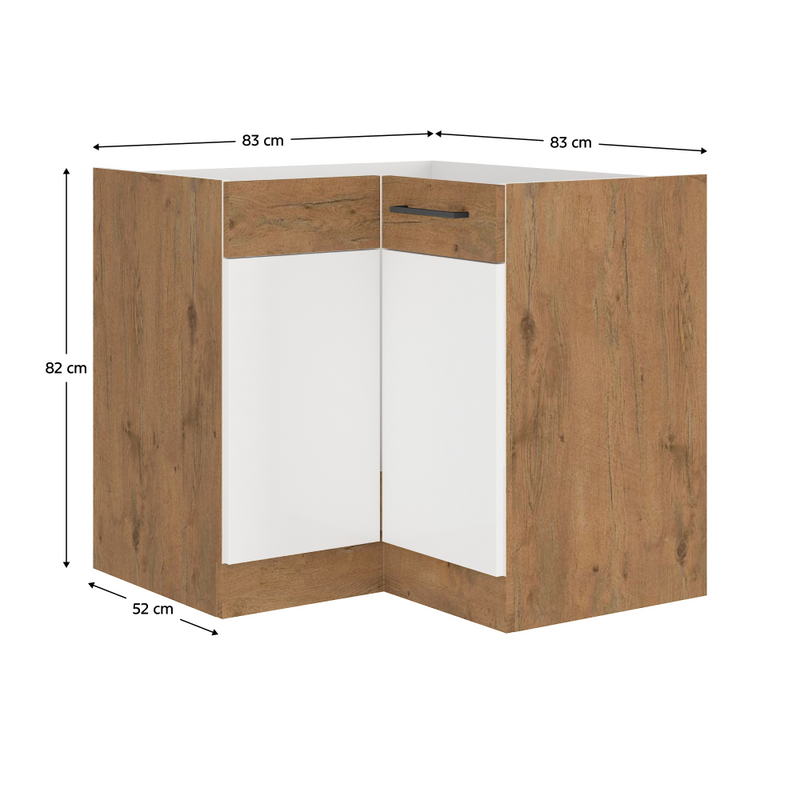 Alsó sarokszekrény, extra magasfényű Hg/lancelot tölgy, VEGA 90X90 DN 1F BB