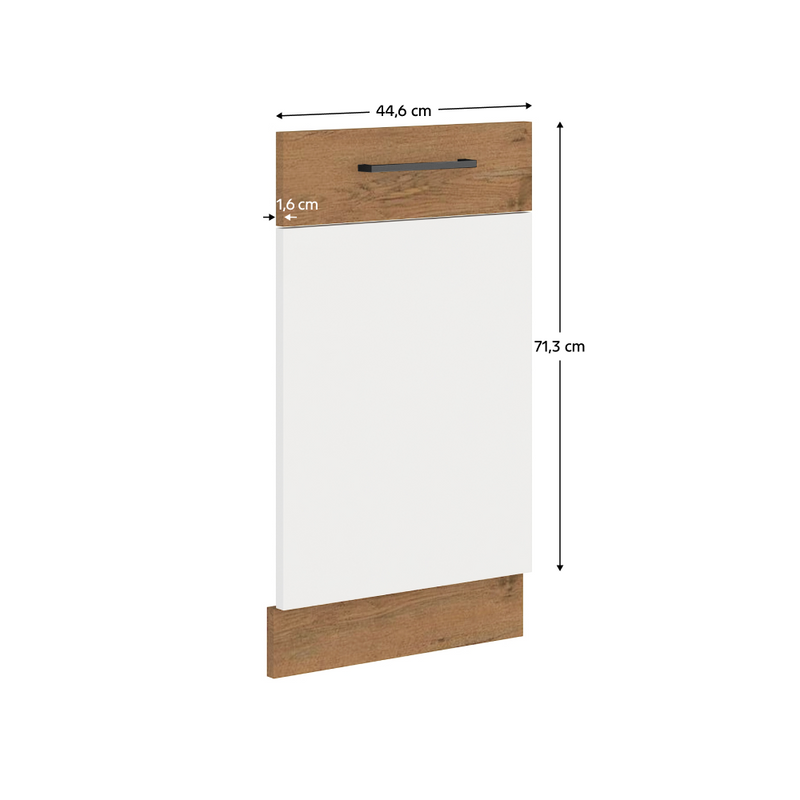 Ajtó beépített mosogatógépre, lancelot tölgy/ fehér extra magas fényű HG, VEGA ZM 713x446