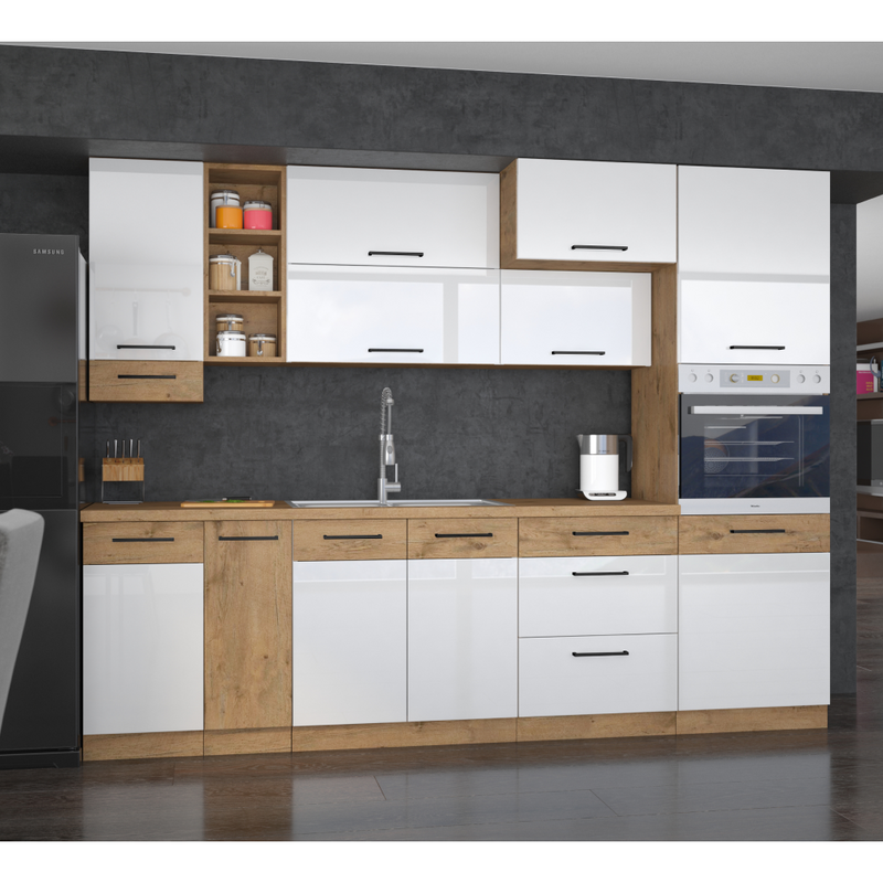 Ajtó beépített mosogatógépre, lancelot tölgy/ fehér extra magas fényű HG, VEGA ZM 713x446