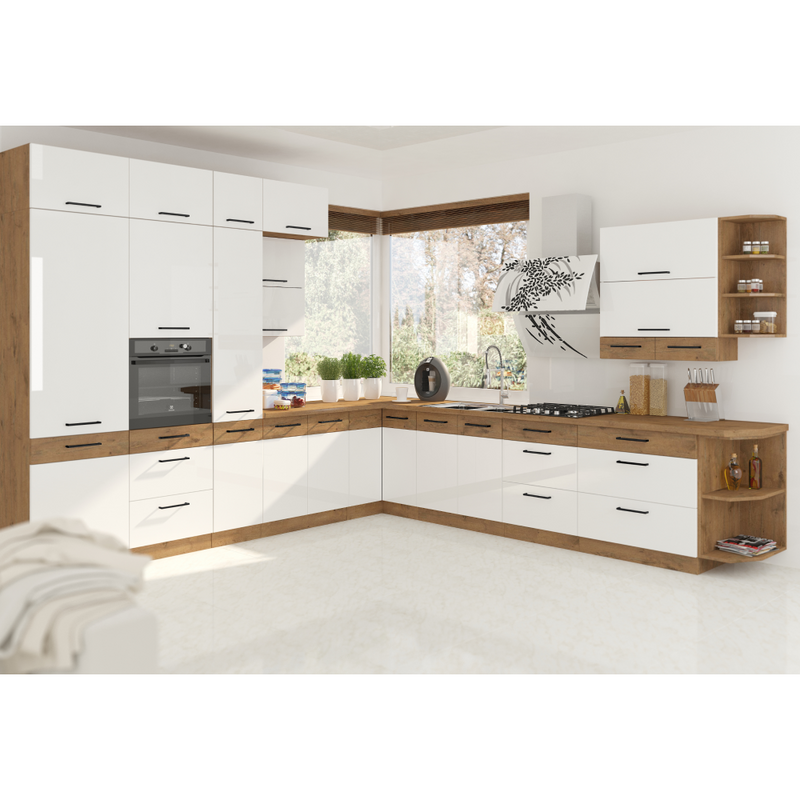 Felső szekrény, lancelot tölgy / fehér extra magas fényű HG, VEGA 60 GU-72 2F