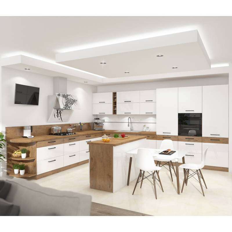 Ajtó beépített mosogatógépre, lancelot tölgy/ fehér extra magas fényű HG, VEGA ZM 570x596