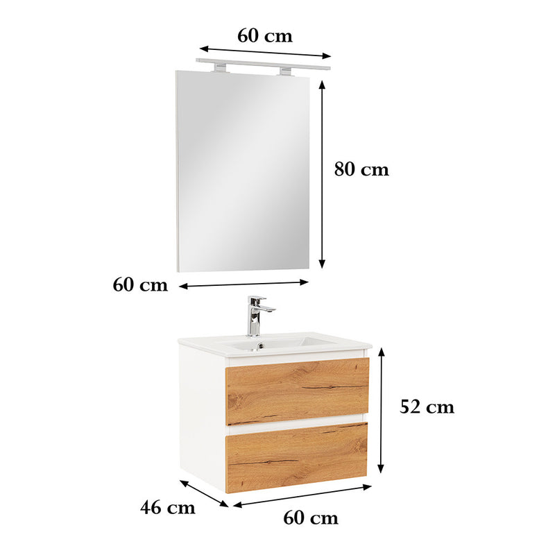 Vario Forte 60 komplett fürdőszoba bútor fehér-tölgy