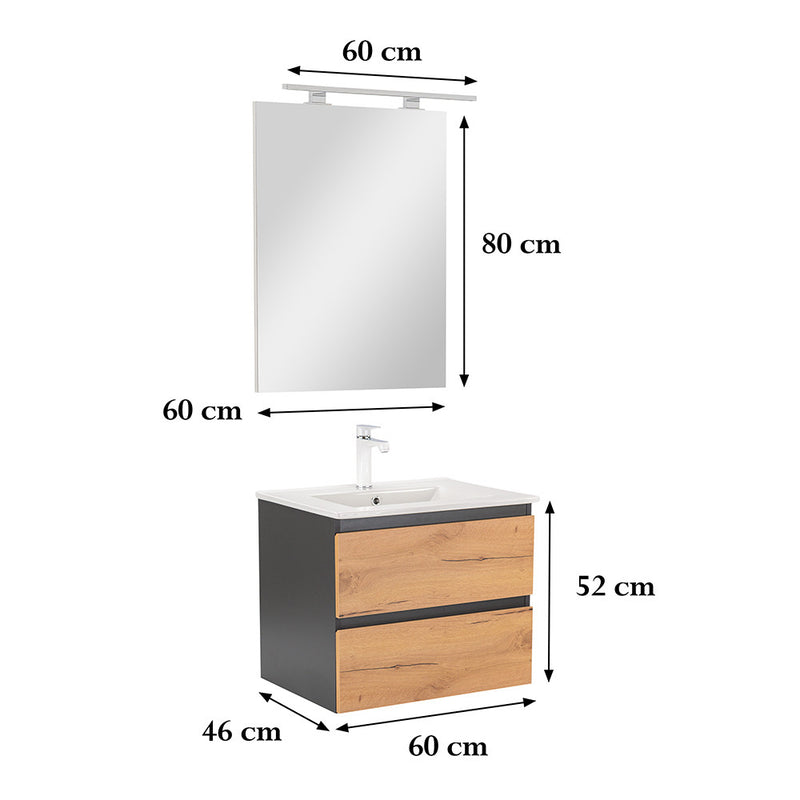 Vario Forte 60 komplett fürdőszoba bútor antracit-tölgy