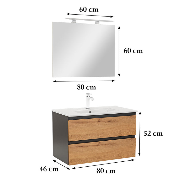 Vario Forte 80 komplett fürdőszoba bútor antracit-tölgy