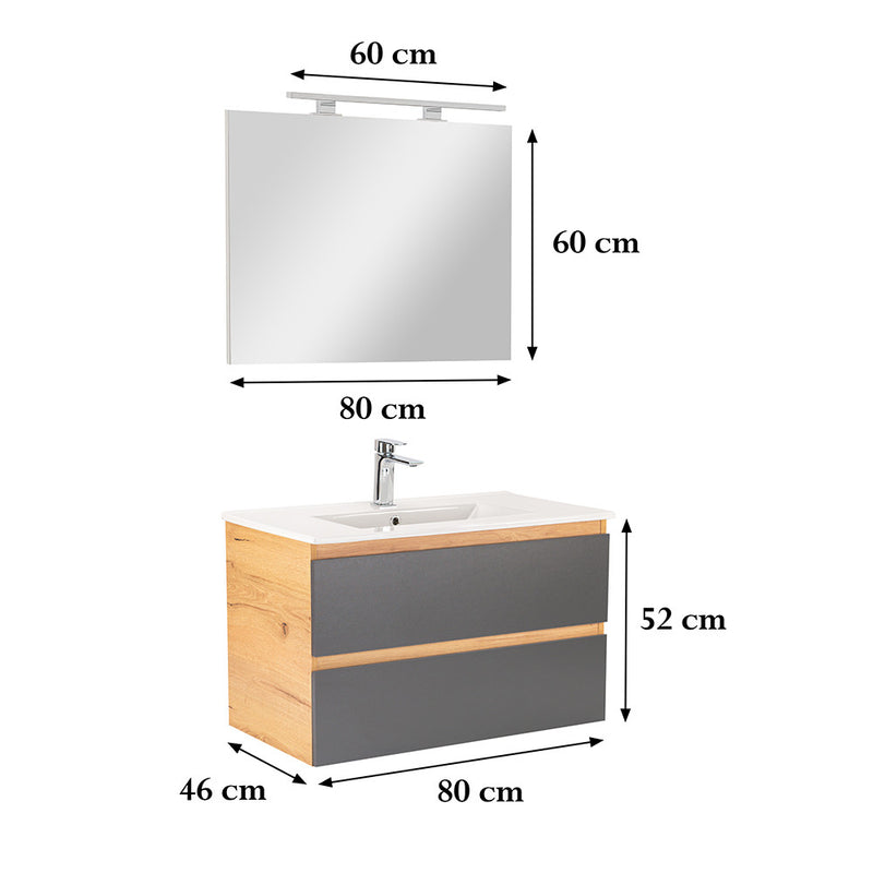 Vario Forte 80 komplett fürdőszoba bútor tölgy-antracit