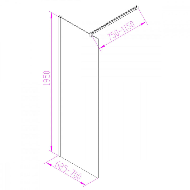 WI01-70 Walker walk in zuhanyfal 70x195 cm, 8mm-es üveggel