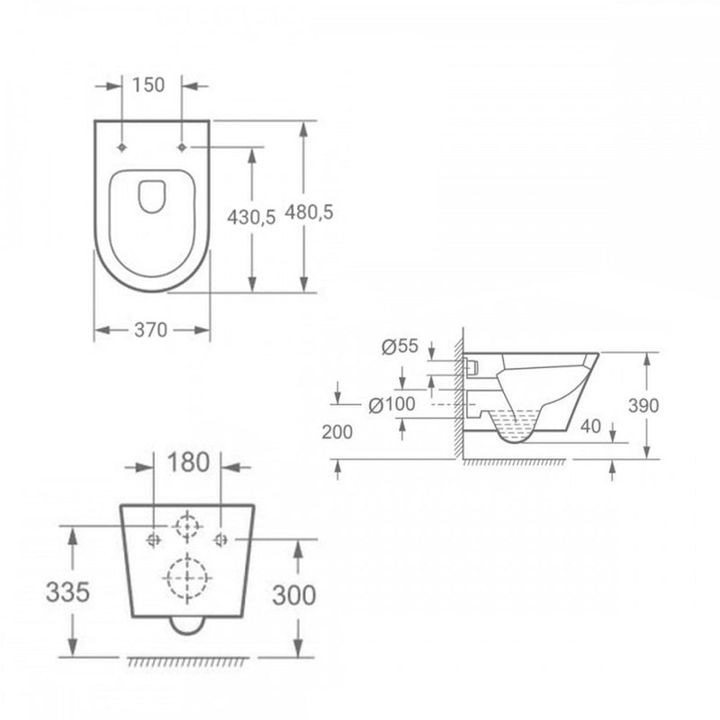 Ride fali, rimless WC