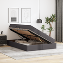 vidaXL Ágy tárolóval és matraccal matracmal tárolóval 2 pcs Szürke Bőr