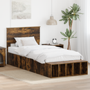 vidaXL Ágykeret polcokkal tárolóval Füstölt tölgy 90 x 200 cm Faanyag
