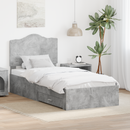 vidaXL Ágykeret fejtámlával fiókkal Beton Szürke 100 x 200 cm Faanyag