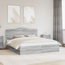vidaXL Ágykeret fiókkal Szürke Sonoma 200 x 200 cm Mérnöki Fa