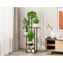 Fém virágállvány, fekete/rusztikus fa, ADITE