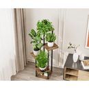 Fém virágállvány, fekete/rusztikus fa, ADITE