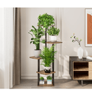 Fém virágállvány, fekete/rusztikus fa, ADITE