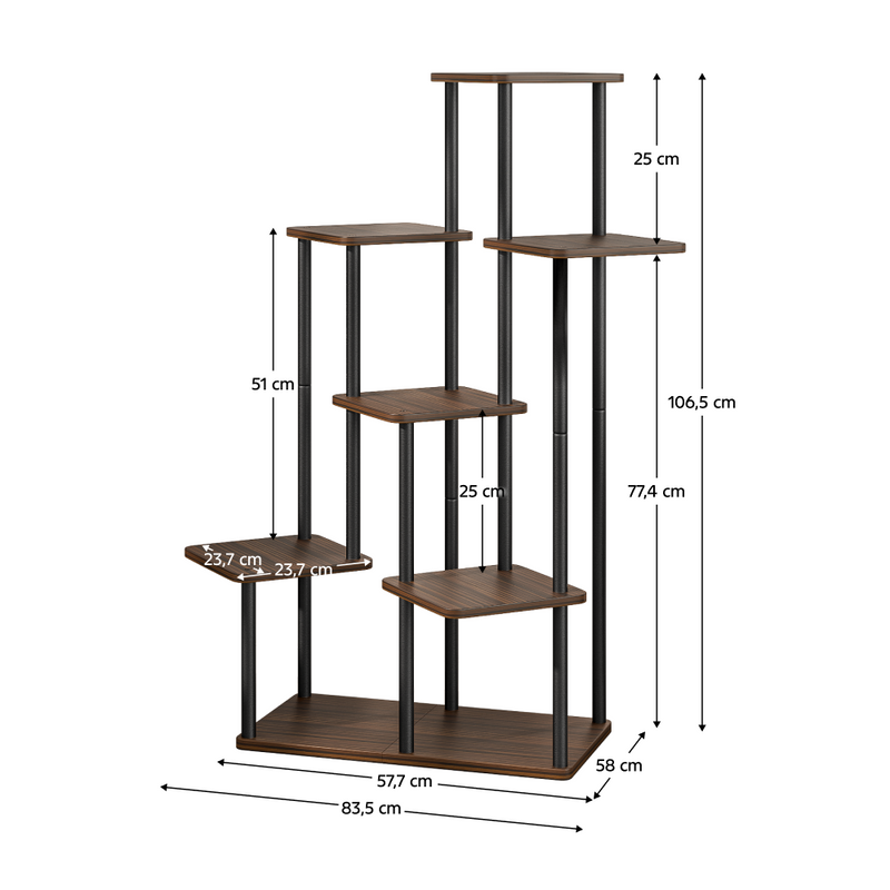 Fém virágállvány, fekete/rusztikus fa, ADITE TYP 2