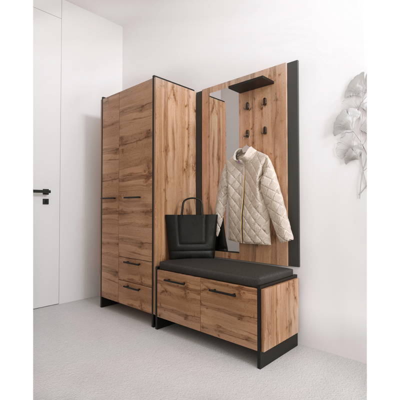 Szekrény, wotan tölgy/fekete, AMONI 2D2S/45