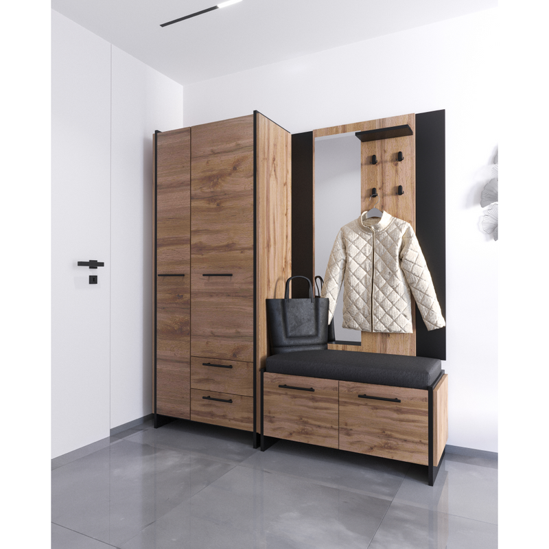 Szekrény, wotan tölgy/fekete, AMONI 2D2S/45