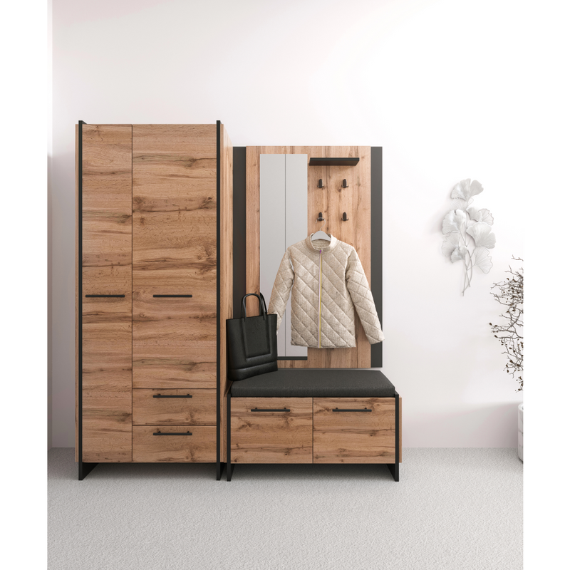 Szekrény, wotan tölgy/fekete, AMONI 2D2S/45