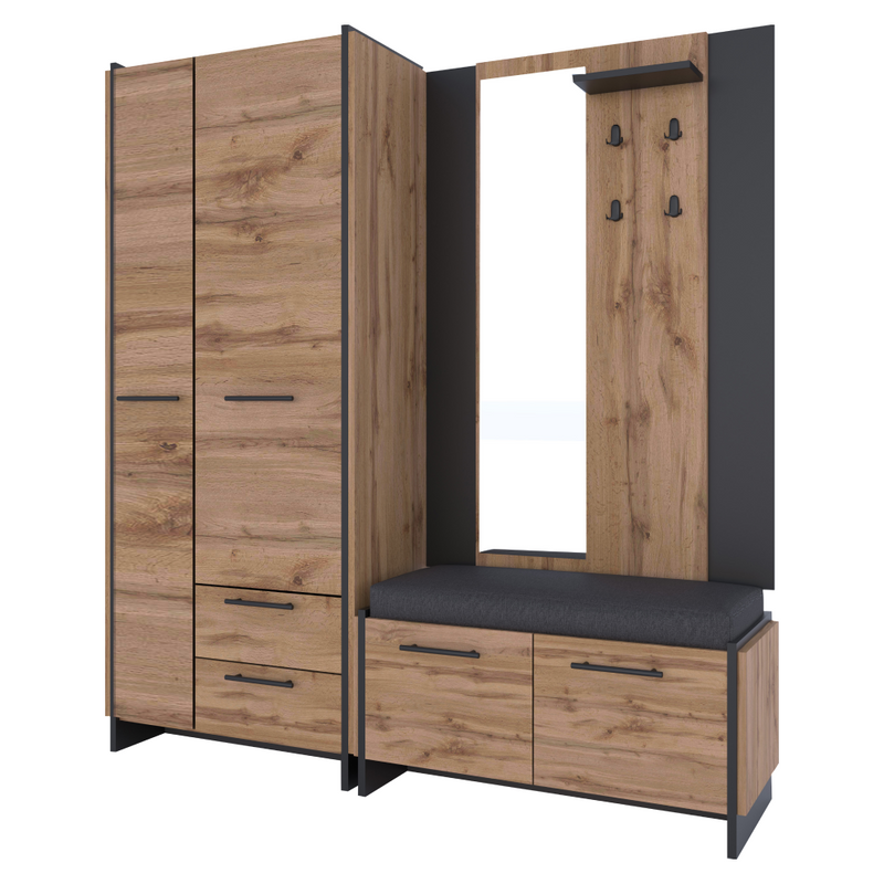 Szekrény, wotan tölgy/fekete, AMONI 2D2S/45