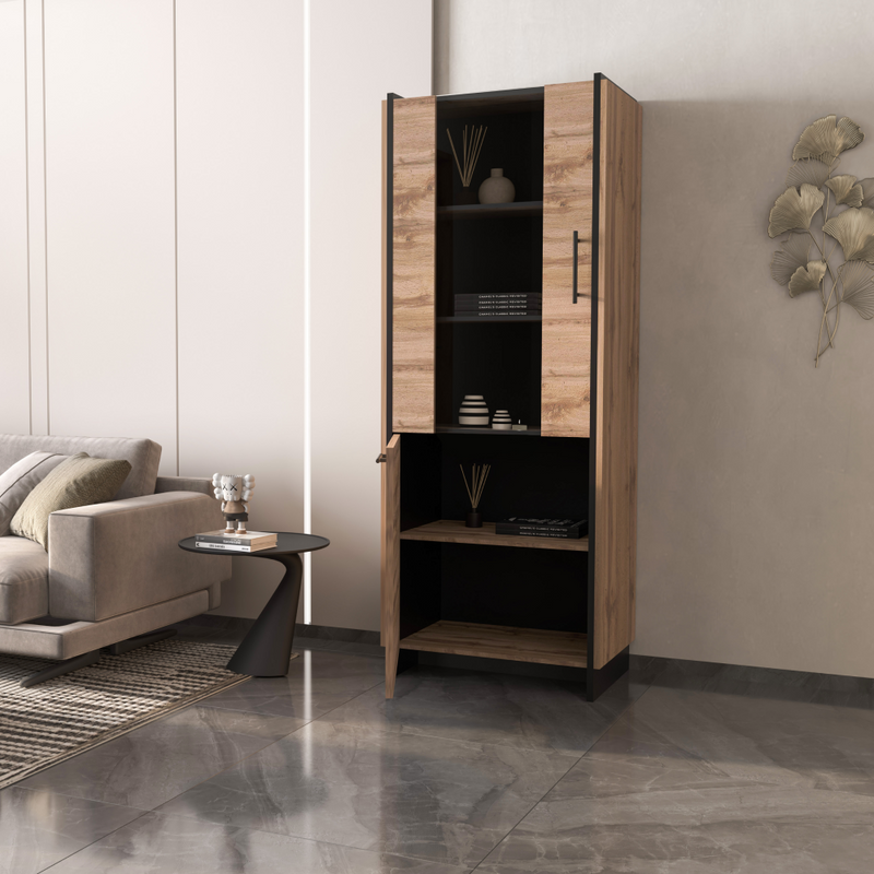 Vitrin, wotan tölgy/fekete, AMONI 1D1W