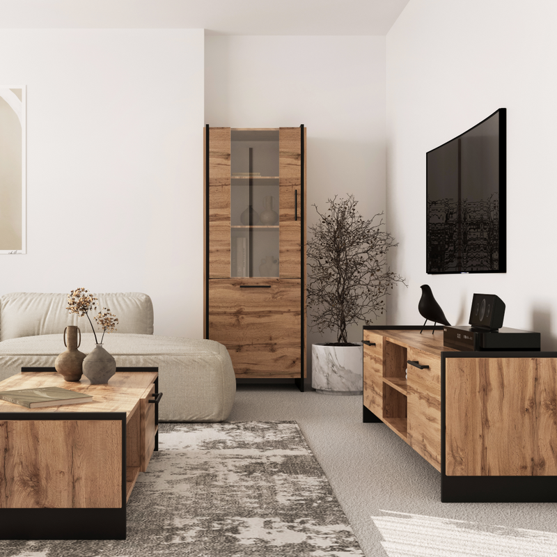 Vitrin, wotan tölgy/fekete, AMONI 1D1W