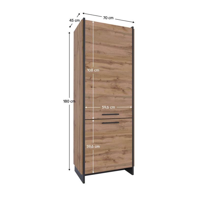 Polcos szekrény, wotan tölgy/fekete, AMONI 2D