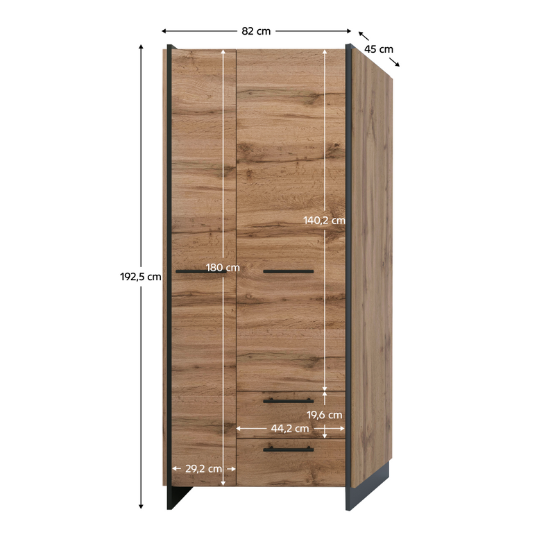 Szekrény, wotan tölgy/fekete, AMONI 2D2S/45