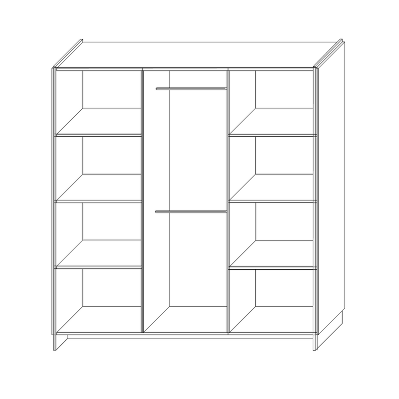 Szekrény, háromajtós, wotan tölgy/fekete, AMONI 3D