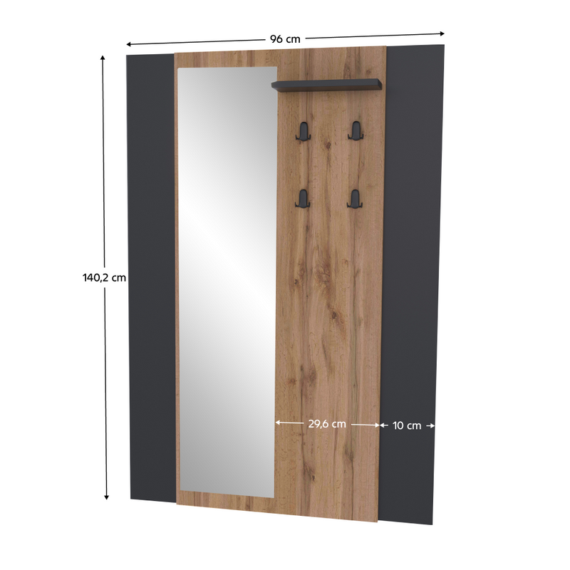 Fogas panel tükörrel, wotan tölgy/fekete, AMONI
