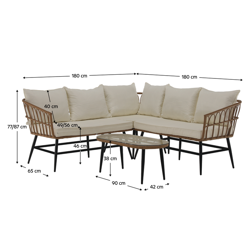 Kerti rattan szett, természetes/bézs/fekete, ARALY