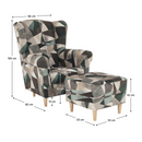 Füles fotel puffal, szövet barna-zöld minta, ASTRID