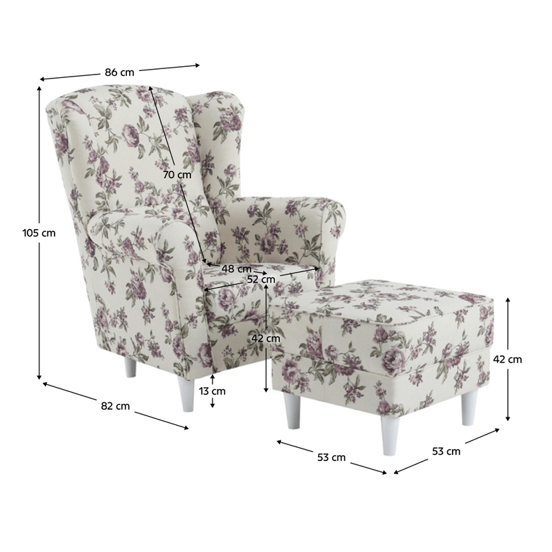 füles fotel puffal, szövet rose 18, ASTRID