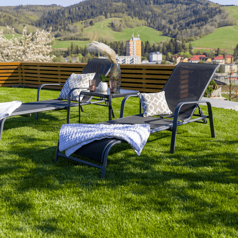 Rakásolható állítható kerti szék, fekete/szürke, ATREO