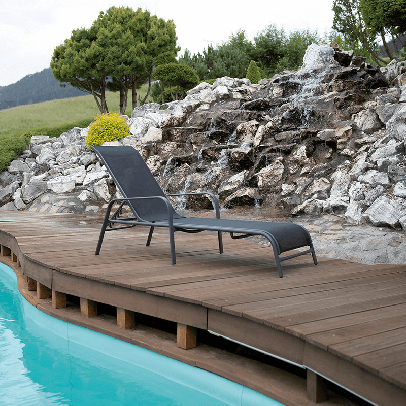 Rakásolható állítható kerti szék, fekete/szürke, ATREO