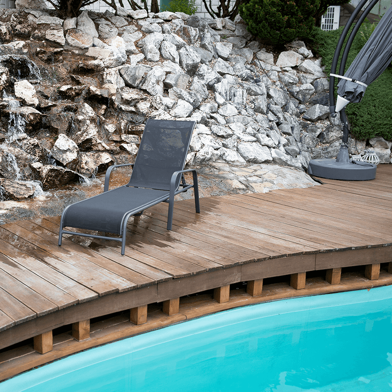 Rakásolható állítható kerti szék, fekete/szürke, ATREO